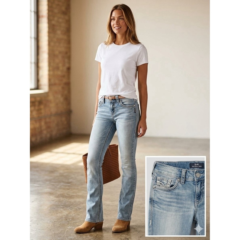 Silver Jean Suki Slim Boot Women 28x31 Blue Mid Rise Stretch Denim Jeans Western